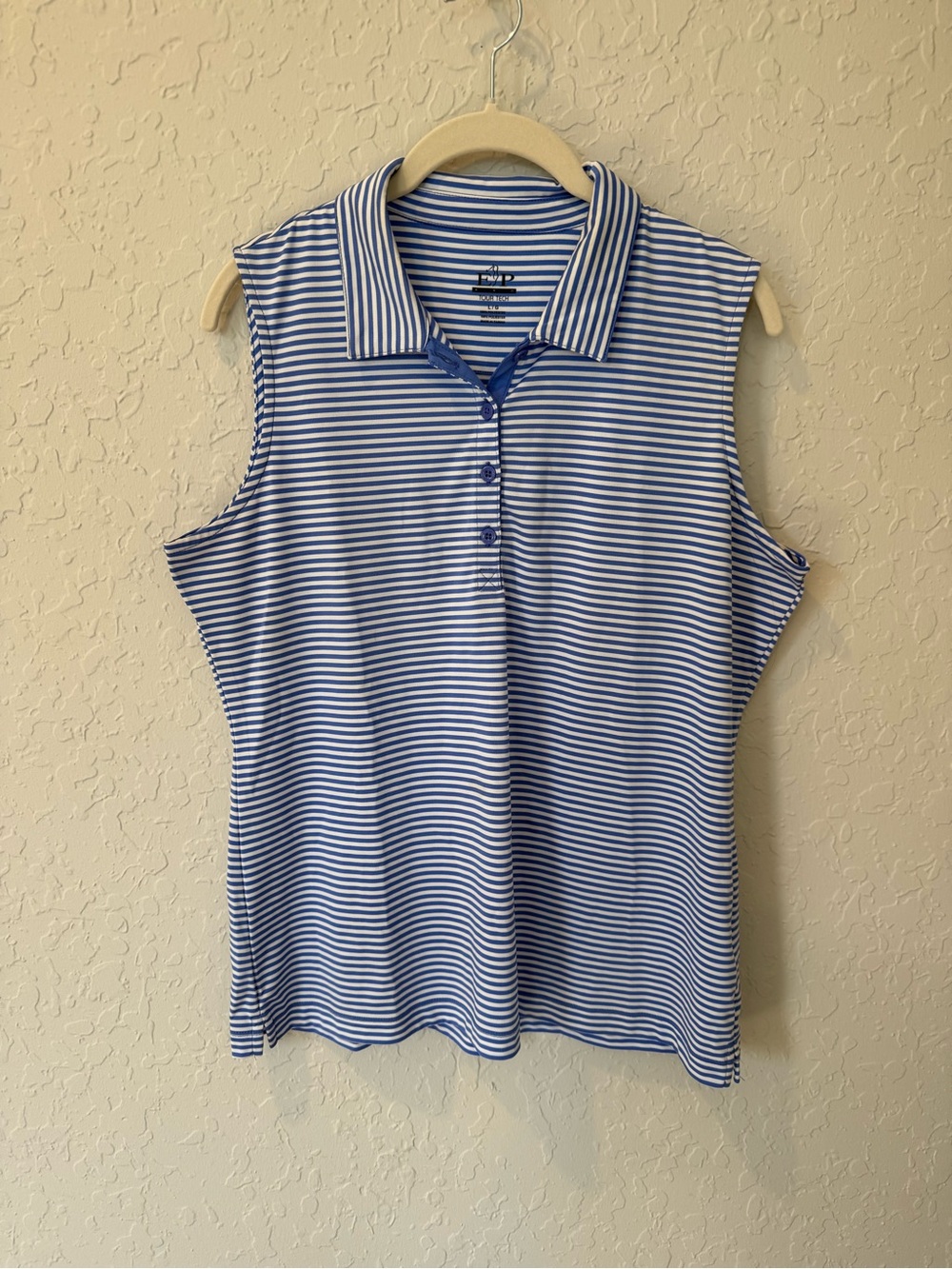 EP Pro Sleeveless Blue & White Stripe Golf Polo Top Size Large